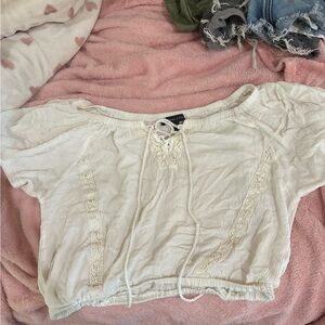 White Lace Trim Women's Top